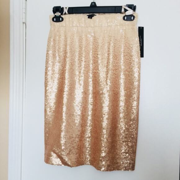 TAHARI Rose Gold Sequin Elastic Waist Straight Skirt XS Ombré Party NWT $118 - Picture 2 of 7
